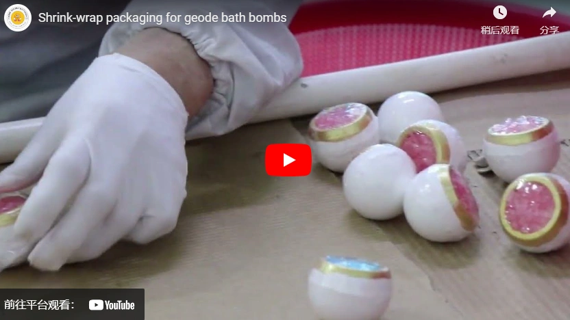 Shrink-wrap packaging for geode bath bombs